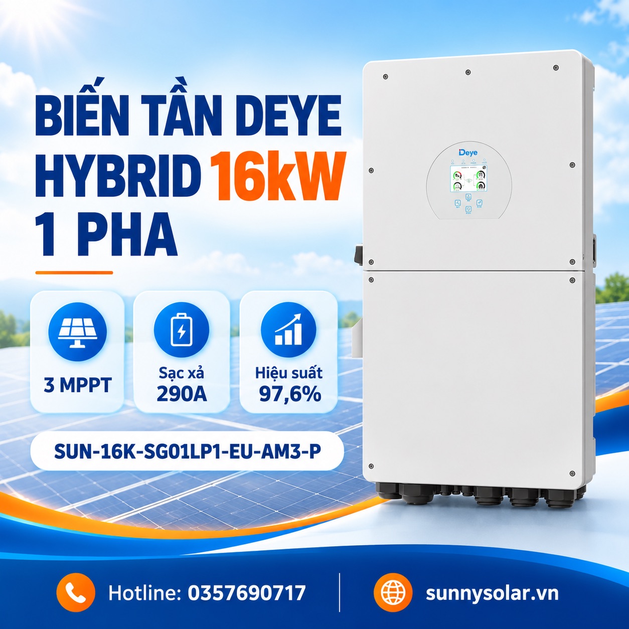 Biến tần Deye Hybrid 16kW 1 pha