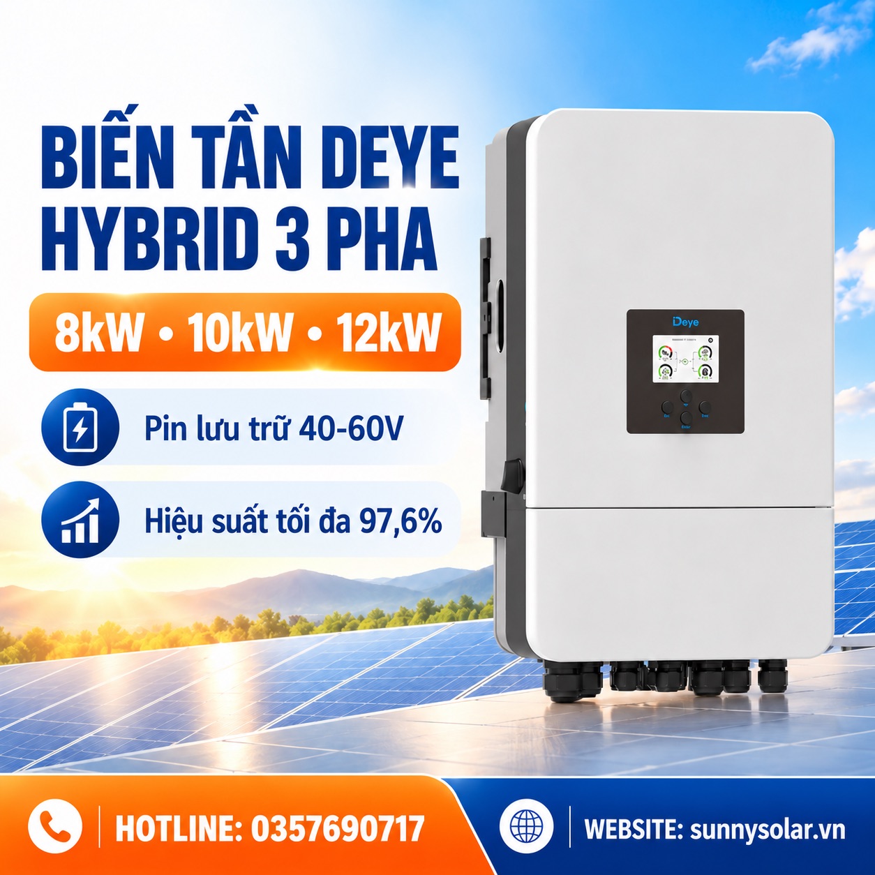 Biến tần Deye hybrid 3 pha 8–12kW